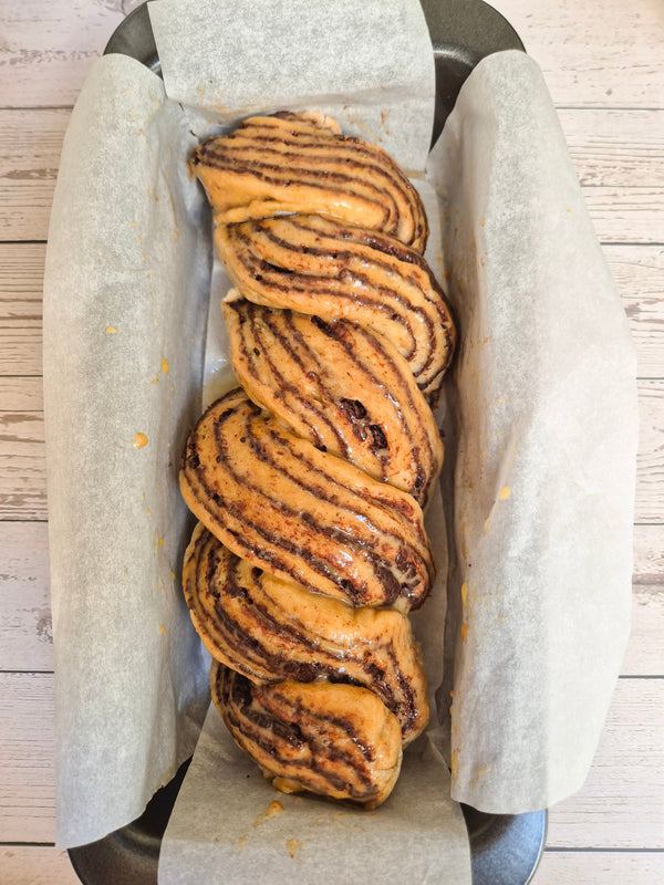 Step 14 – Freshly baked gluten-free chocolate babka loaf made with ReWild CoreBake