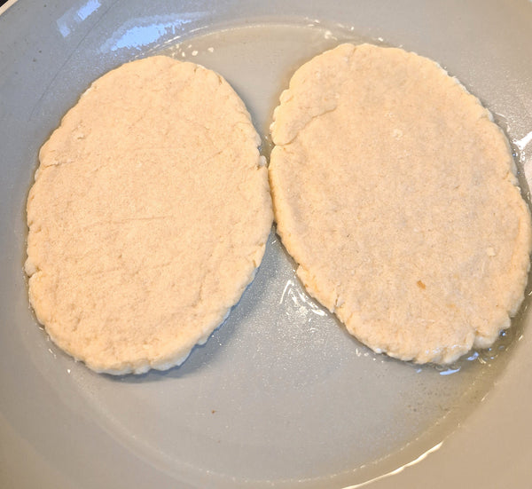 Step 7 – Low-carb gluten-free flatbread cooking in a pan made with ReWild CoreBake