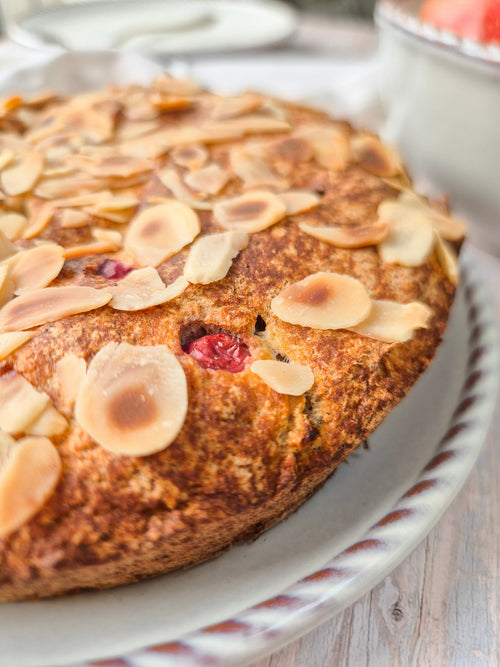 Gluten-free apple cranberry cake with almond topping baked using ReWild CoreBake flour blend