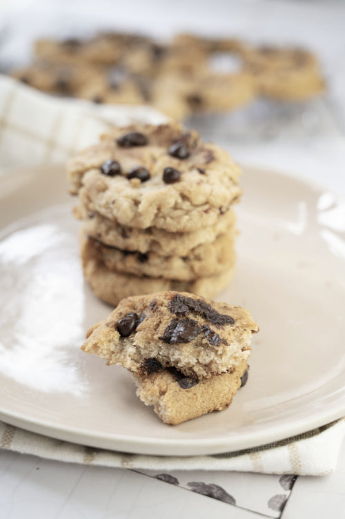 Healthy low-carb chocolate chip cookies baked with ReWild CoreBake gluten-free flour blend