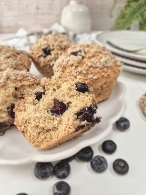 High-fibre blueberry muffins with fresh blueberries made using ReWild CoreBake