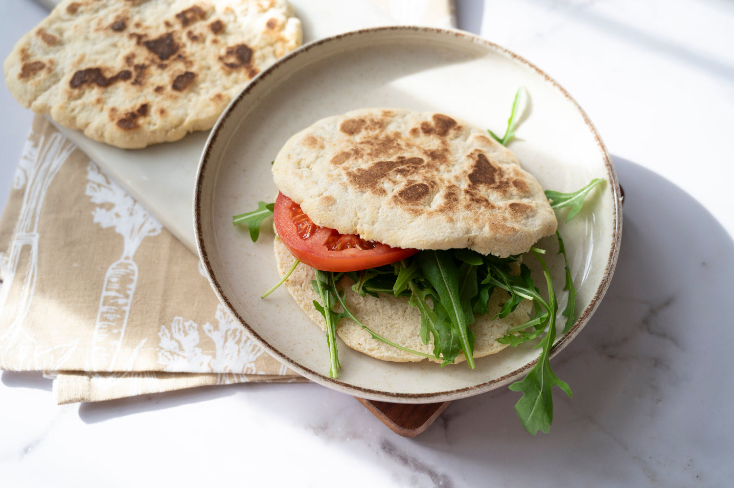 High-fibre gluten-free flatbread sandwich with fresh vegetables made with ReWild CoreBake