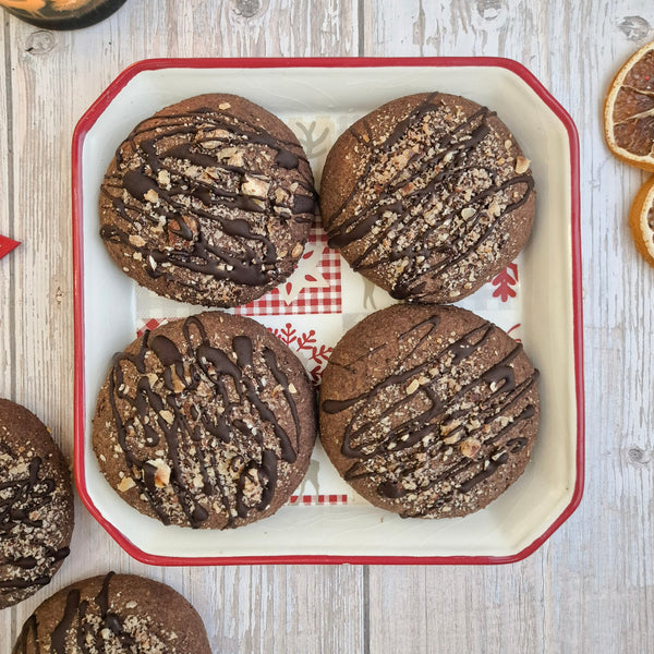 High-fibre low-carb cacao cookies with chocolate topping made using ReWild CoreBake