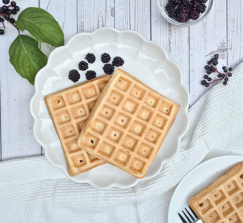 Low-carb gluten-free waffles made with ReWild CoreBake served with fresh berries