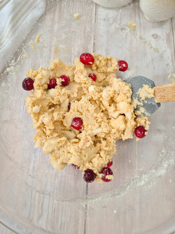 Step 6 – Mixing apple cranberry cake batter with fruit made using ReWild CoreBake