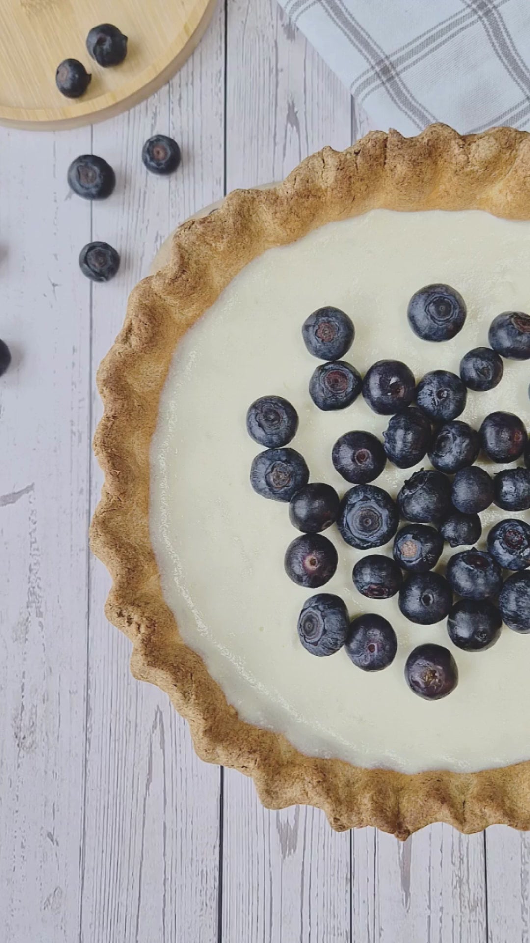 Low-carb gluten-free pie crust made with ReWild CoreBake topped with fresh blueberries