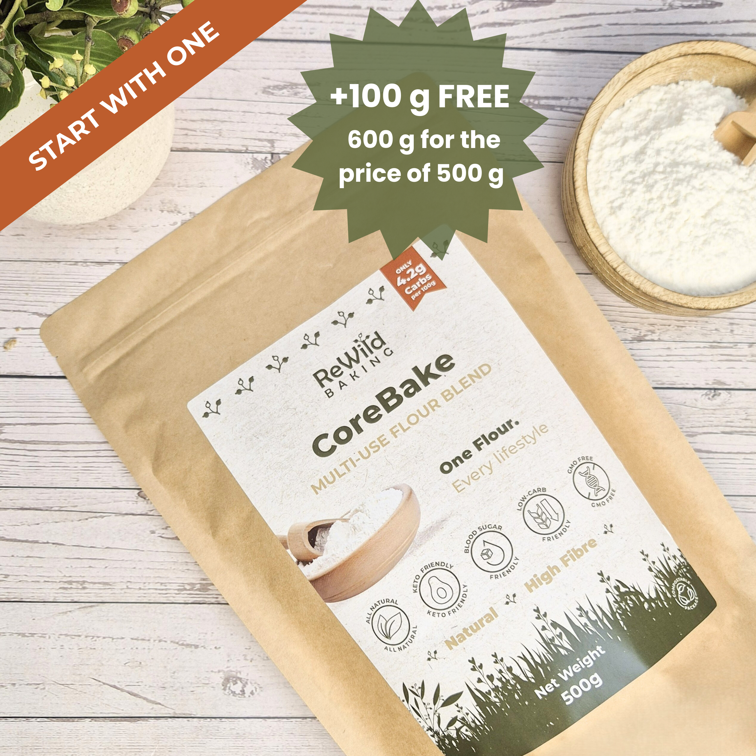 ReWild CoreBake low-carb gluten-free high-fibre flour blend baking mix