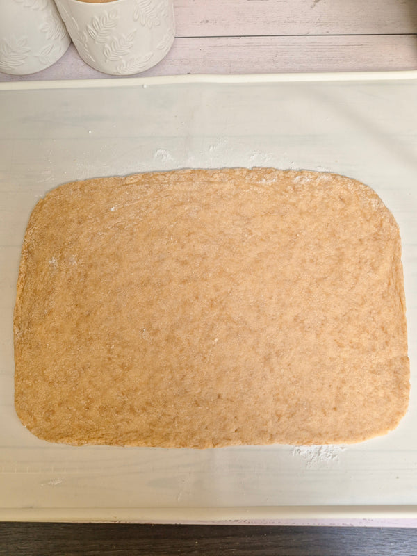 Step 8 – Rolled gluten-free babka dough rectangle prepared for chocolate filling