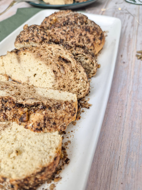 Rustic walnut coffee braided bread with crunchy topping baked with ReWild CoreBake